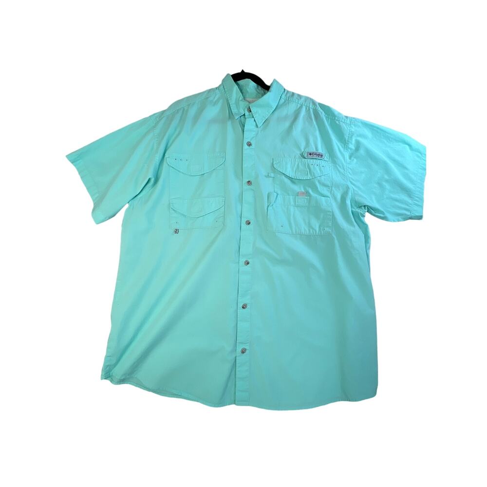 COLUMBIA PFG Button Shirt MENS XL Sea Green Outdoor Fishing Golf